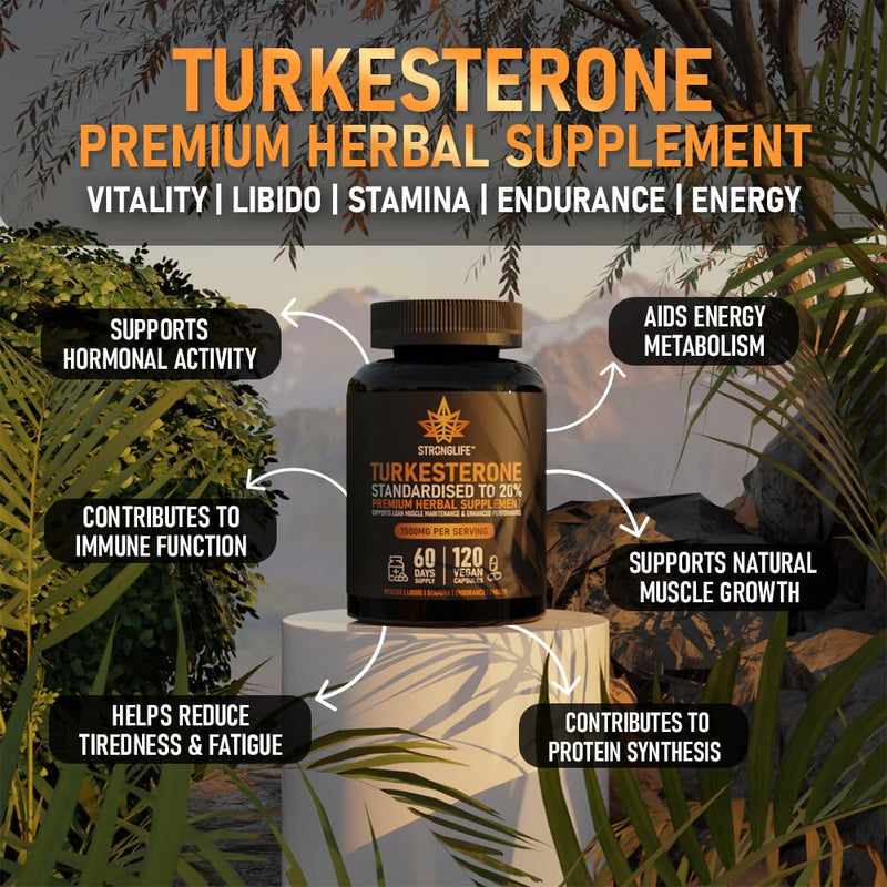 Turkesterone Capsules 1500mg | Muscle Growth, Strength & Recovery Support | 20% Extract | 120 Capsules – 60 Day Supply for Men & Women