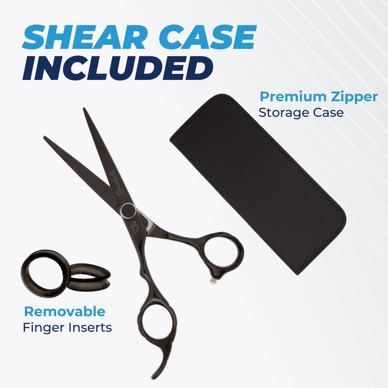 5 Inch Left Handed Hair Cutting Scissors Professional - Japanese 440A Inch Barber Scissors - Micro Bevel Edge Adjustable Tension Knob (Black Left 5") Black Left Handed (5 Inches)