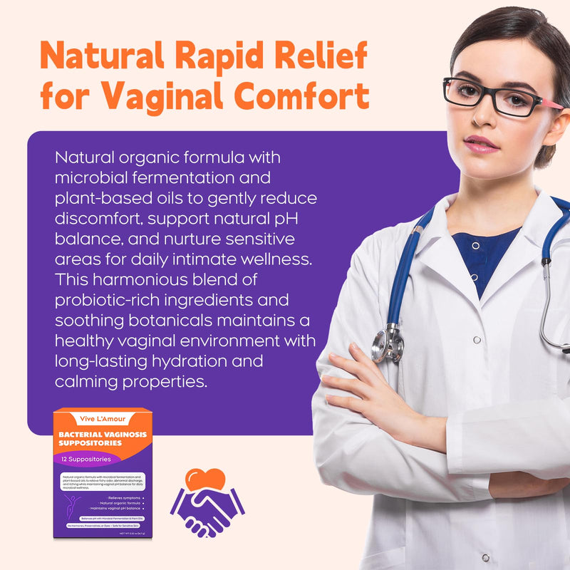 [Australia] - Vive L'Amour Vaginal Suppositories | Relieves Bacterial Vaginosis (BV) Symptoms: Fishy Odor, Itching, Abnormal Discharge | Natural Plant-Based Formula | 12 Inserts 