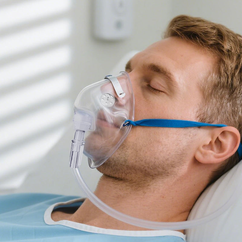 [Australia] - 2 Pack Oxygen Mask for Face with 6.6 Ft Tubing and Adjustable Elastic Strap - Adult - Clear Size M L (No Cup) 