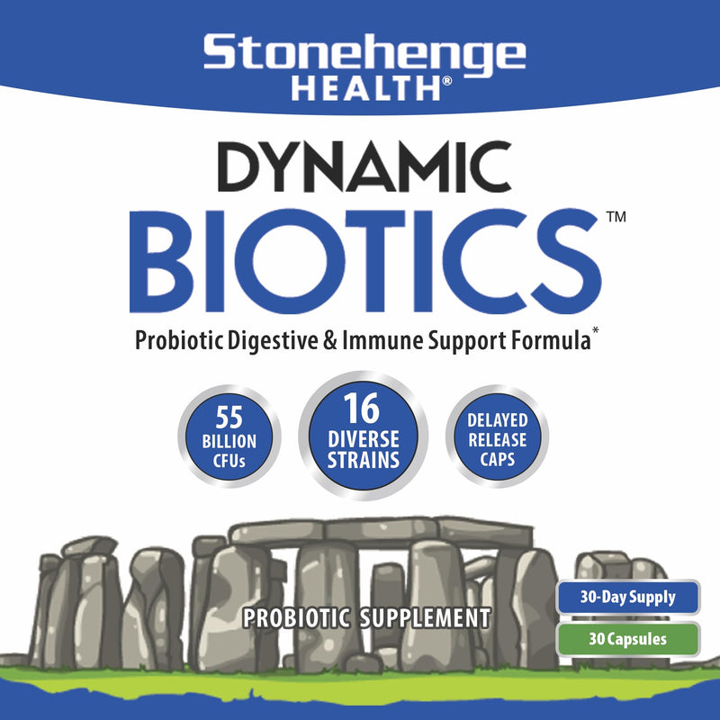[Australia] - Stonehenge Health Probiotics 55 Billion CFU - 16 Strains, Prebiotic, Synbiotics Dynamic Biotics - Lactobacillus Acidophilus, Delayed Release, Shelf Stable, Non-GMO Gluten Free Veggie Capsule 30 Count (Pack of 1) 