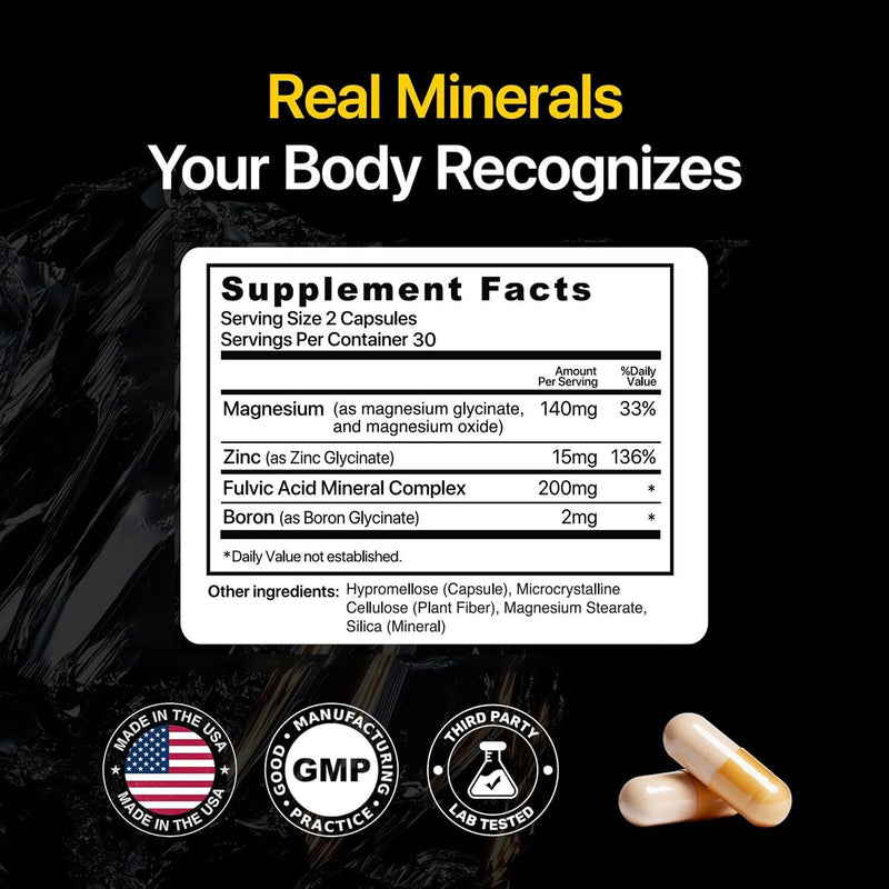 Menerals Mens Multivitamin, Trace Mineral Supplement with Fulvic Acid 60Ct | Testosterone - Natural All-in-One Men's Mineral Formula; Pairs Trace Minerals with Fulvic Acid; 60-Count Bottle 60 Count (Pack of 1)