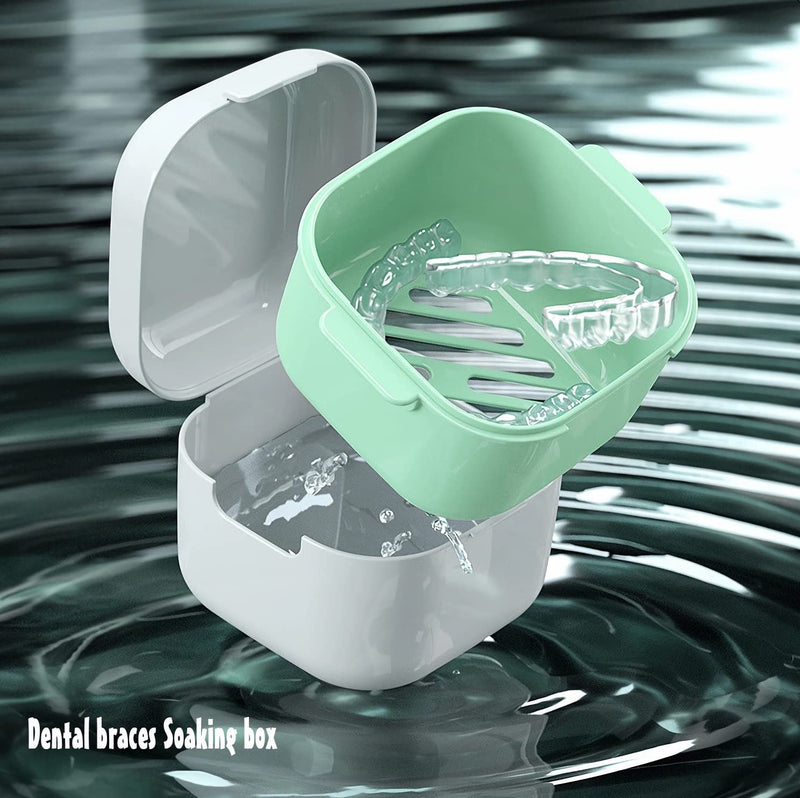 [Australia] - MURRI&MURRDI Retainer Case 2 Pack, Denture Case with Mirror, Denture Bath Box with Strainer Basket, Cute Denture Holder Retainer Storage Soak Container for Travel, Braces Cleaner Kit (C White) C White 