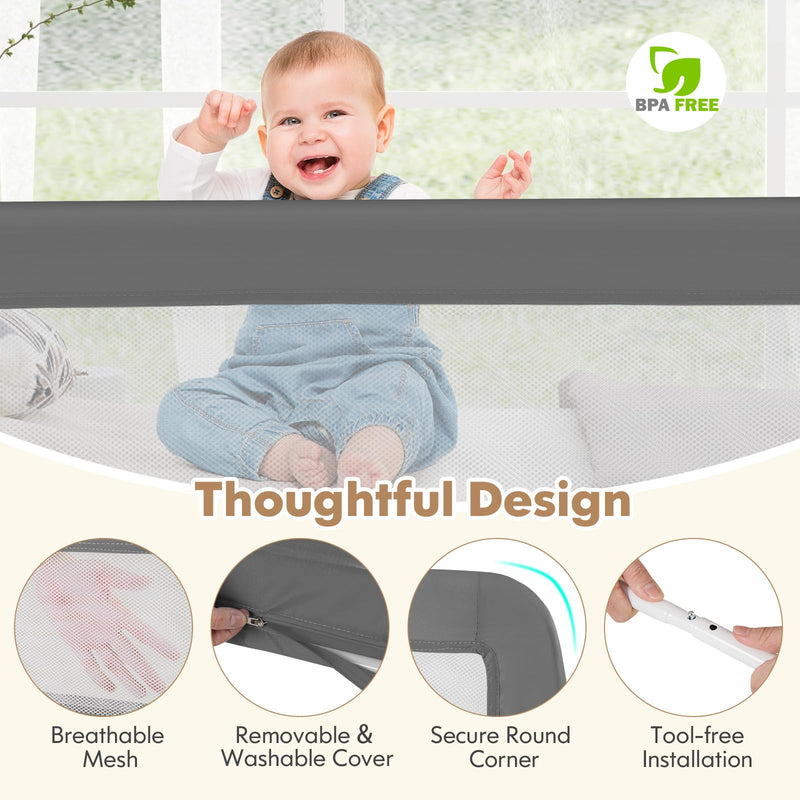 [Australia] - BABY JOY Bed Rails for Toddlers, 71'' Extra Long, Swing Down Bed Guard w/Safety Strap, Folding Baby Bedrail for Kids Twin, Double, Full Size Queen & King Mattress (71-Inch, Gray) Grey 71-Inch 