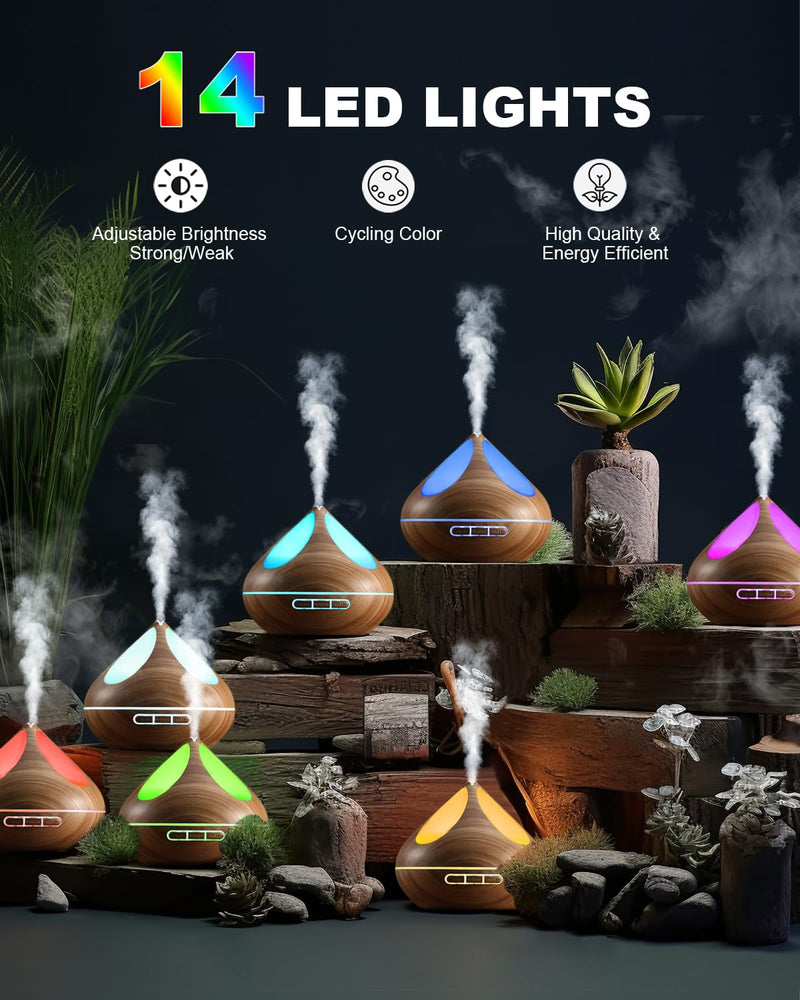[Australia] - VAAGHANM Aroma Diffuser Diffusers 500ml with 8 Essential Oils Aromatherapy Diffusers Air Freshener Humidifier with Remote Control 4 Timers for Bedroom Brown 