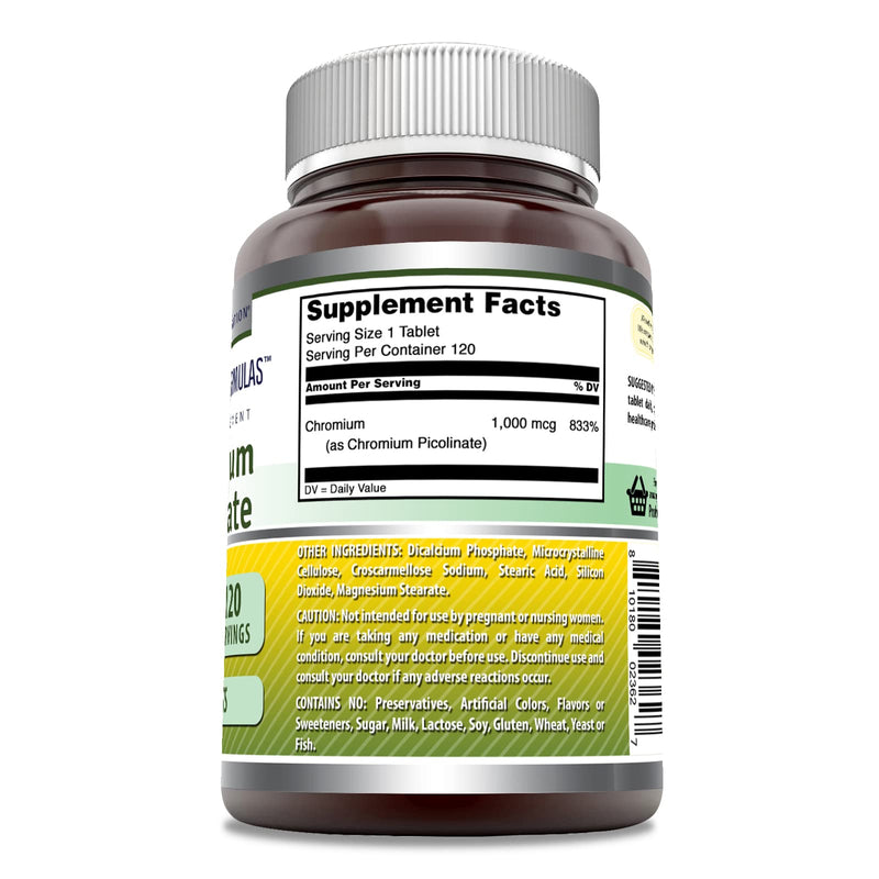 [Australia] - Amazing Formulas Chromium Picolinate Supplement | 1000 Mcg | 120 Tablets | Non-GMO | Gluten-Free | Made in USA Unflavored 1 Count (Pack of 1) 