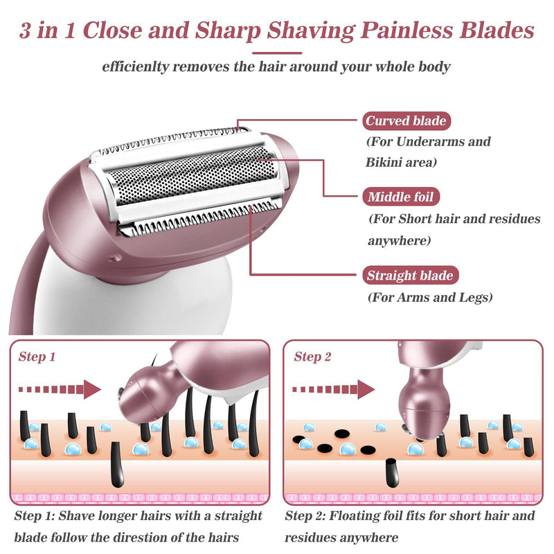 [Australia] - Electric Shaver for Women for Legs Bikini Trimmer Electric Razors for Women Underarm Public Hairs Rechargeable Womens Shaver Wet Dry Use Painless Cordless with Detachable Head (Pink) Pink 