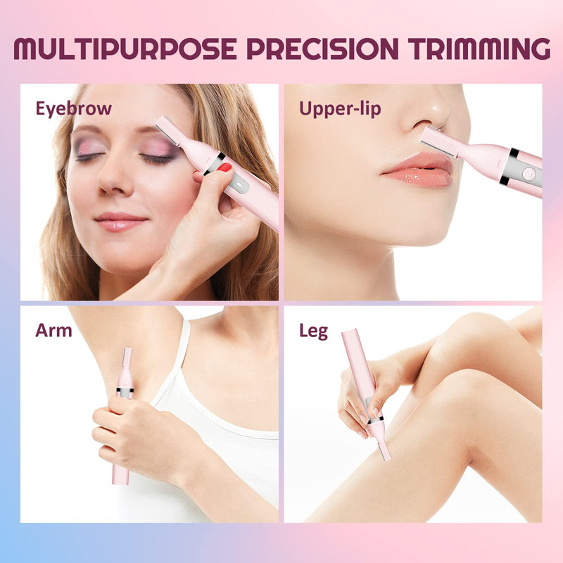 Eyebrow Trimmer Electric Eyebrow Razor for Women, Rechargeable Facial Hair Shaver Painless Detail Trimmer with Rinseable Blade for Face Neck Lips (Pink) Pink