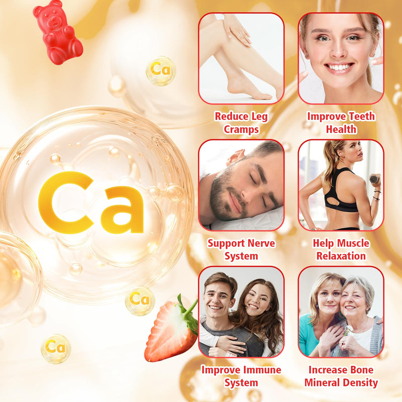 Calcium Citrate Gummies 1200mg, Chewable Calcium Supplements for Women & Men, Sugar Free Calcium Gummies for Bone, Muscle & Immune Support, Strawberry Flavor 60 Count 60 Count (Pack of 1)