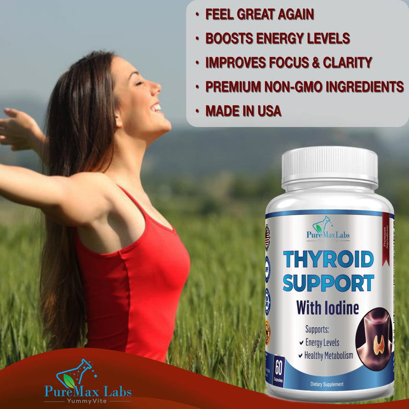 [Australia] - Thyroid Support with Iodine - Metabolism Booster, Energy Booster, Increase Focus - Premium Non-GMO Thyroid Supplement 60 Capsules 