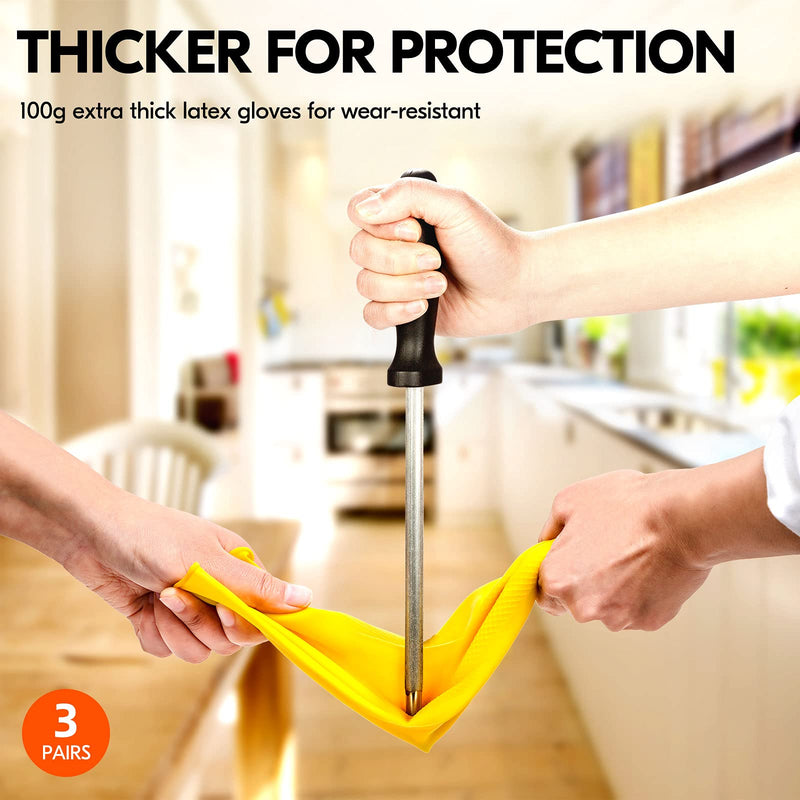 [Australia] - Vgo... 3-Pairs Reusable Household Gloves, Rubber Dishwashing gloves, Extra Thickness, Long Sleeves, Kitchen Cleaning, Working, Painting, Gardening, Pet Care (Size L, Yellow, HH4601) Large 3 Pairs - Yellow 