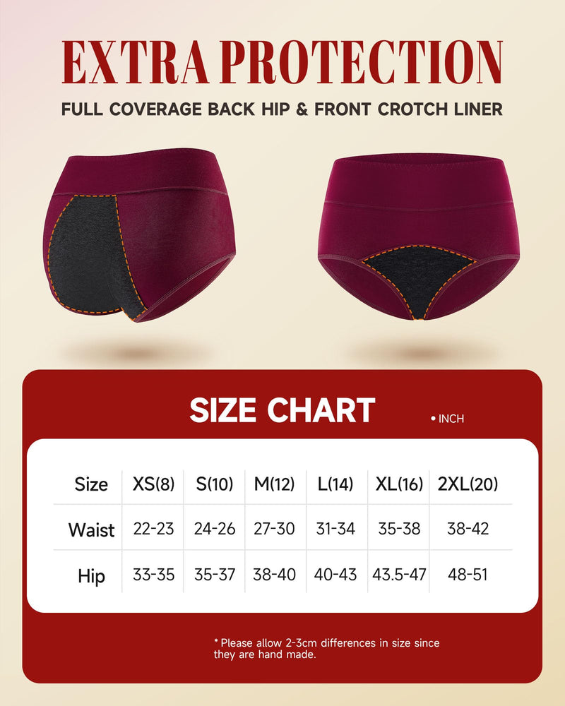 [Australia] - Heavy Flow High Absorbency Period Underwear Women, Leakproof Panties Postpartum Menstrual Hipster Briefs Teens 3 Pack Medium Black+red+green 