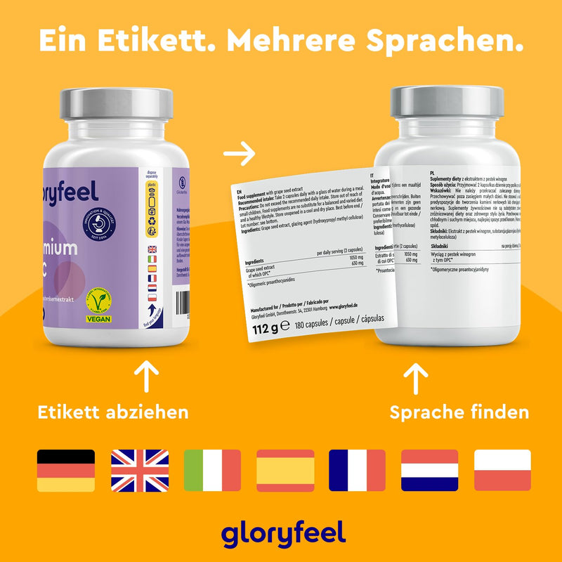 [Australia] - Premium OPC grape seed extract - 1050mg extract per day - Highest OPC content according to HPLC - Made from original French grapes - Vegan, laboratory tested, made in Germany without additives 