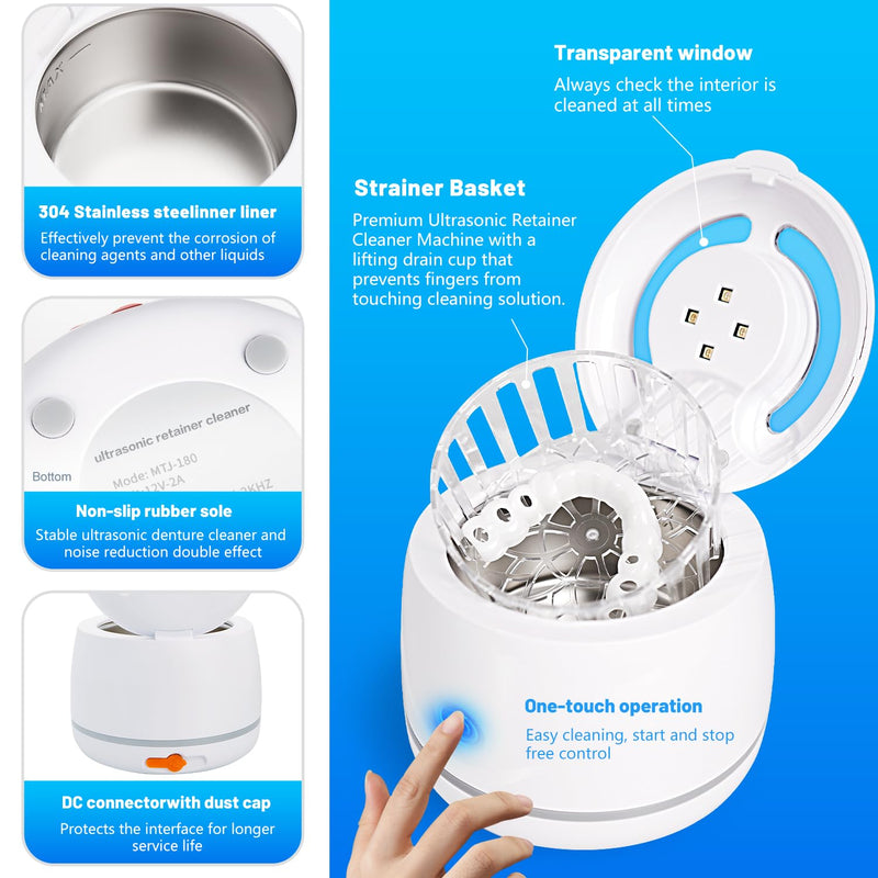 [Australia] - Ultrasonic denture cleaner for dentures, mouth guards, toothbrush heads, jewelry - 45 kHz Ultrasonic Retainer Cleaner (Pink) Pink 
