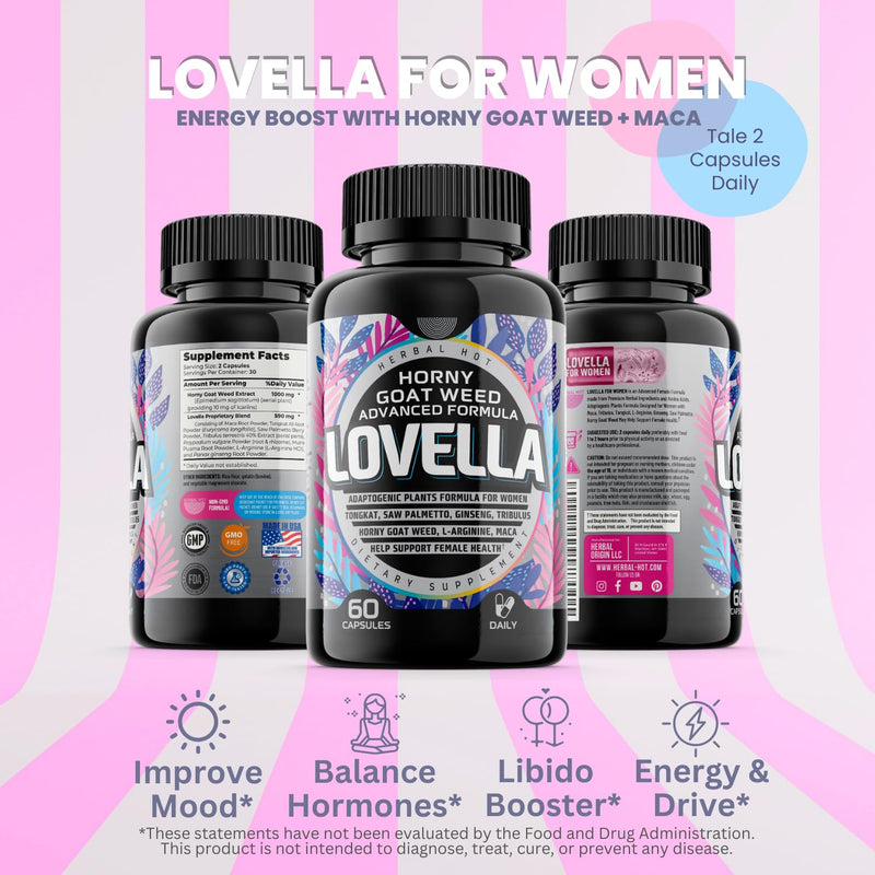 [Australia] - Hornygoatweed Women - Libido Booster for Women, Mood, Energy & Hormone Balance for Women w. Maca Root - Female Libido Booster w. Ginseng - Libido Supplement for Women w. Tribulus terrestris -60ct USA 