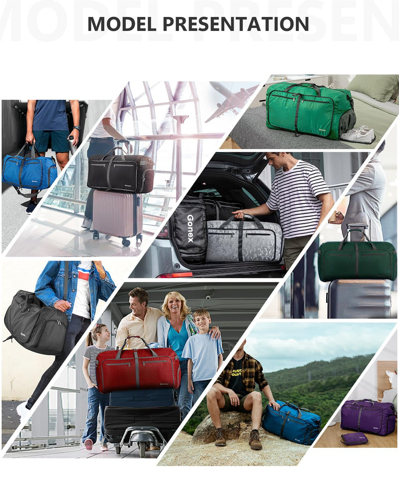 Gonex 80L Foldable Travel Duffle Bag with Shoe Compartment, Lightweight | 210D Nylon, Water-Repellent, Folds Compact, Multiple Pockets, Luggage Sleeve, Weekend Trips & Camping, Grey Gray