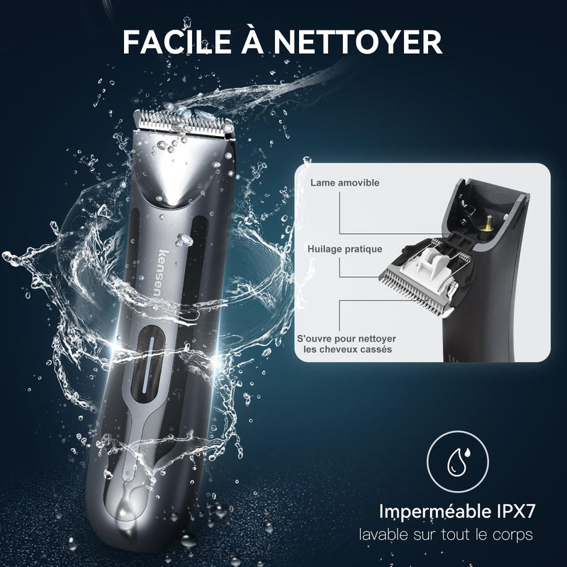 [Australia] - Body Hair Trimmer for Men, kensen Electric Groin Hair Trimmer, Rechargeable Body Groomer, Replaceable Ceramic Blade Heads, IPX7 Waterproof Wet/Dry Clippers, Male Pubic Hair Hygiene Razor Black 