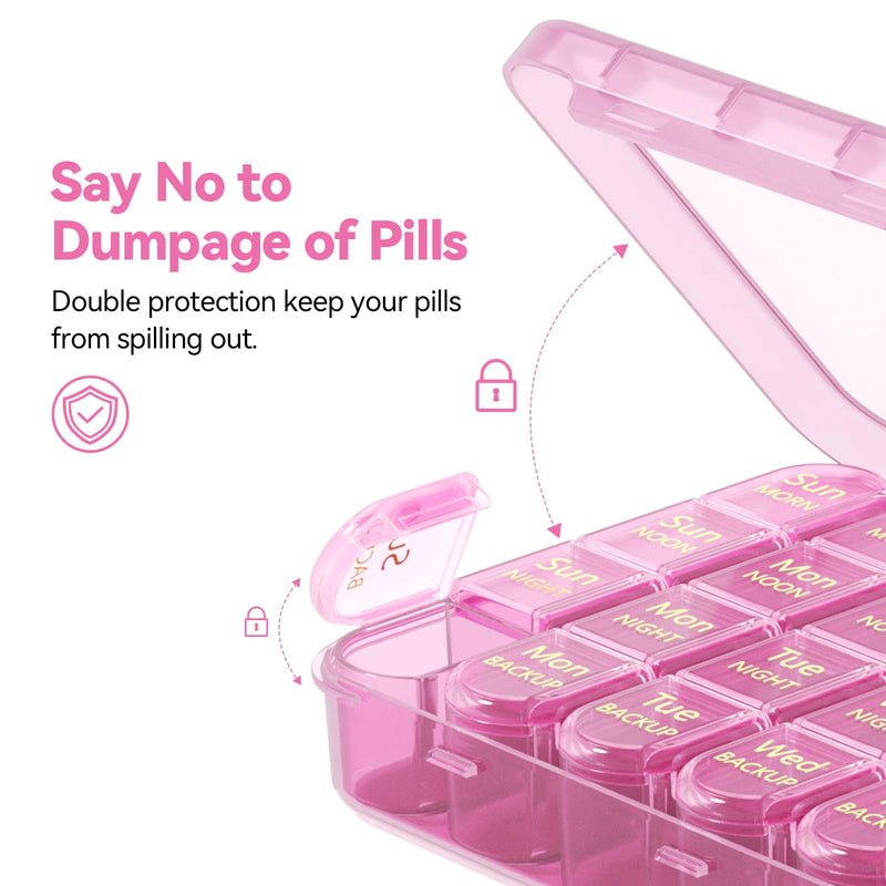 Zoksi Pill Organizer 4 Times a Day,7 Day Pill Box with Removable Daily Case | Large Medicine Organizer for Pills, Vitamins and Supplements, Easy Open 180 Degree Lids, Travel Pill Case Pink Purple