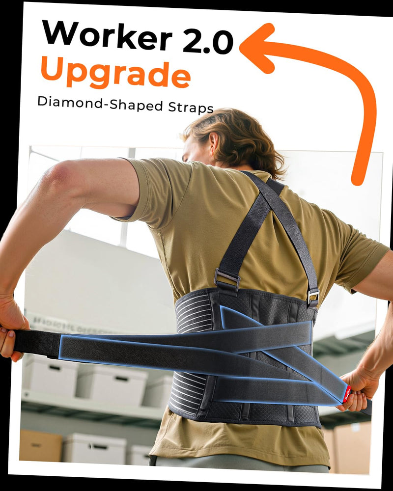 [Australia] - Ultra Breathable Work Back Brace for Men & Women [Upgraded Medical-Grade Support] Lower Back Support Belt with Removable Suspenders - Pain Relief for Lifting, Warehouse, Construction, Moving Black Medium 