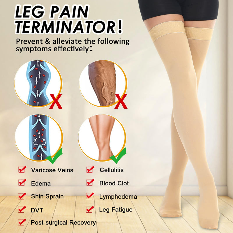 [Australia] - beister 15-20 mmHg Medical Compression Stockings with Dot Silicone Band, Closed Toe Thigh High Graduated Compression Socks for Women Men, Circulation Support Pressure Stockings for Varicose Veins, DVT Beige Large 