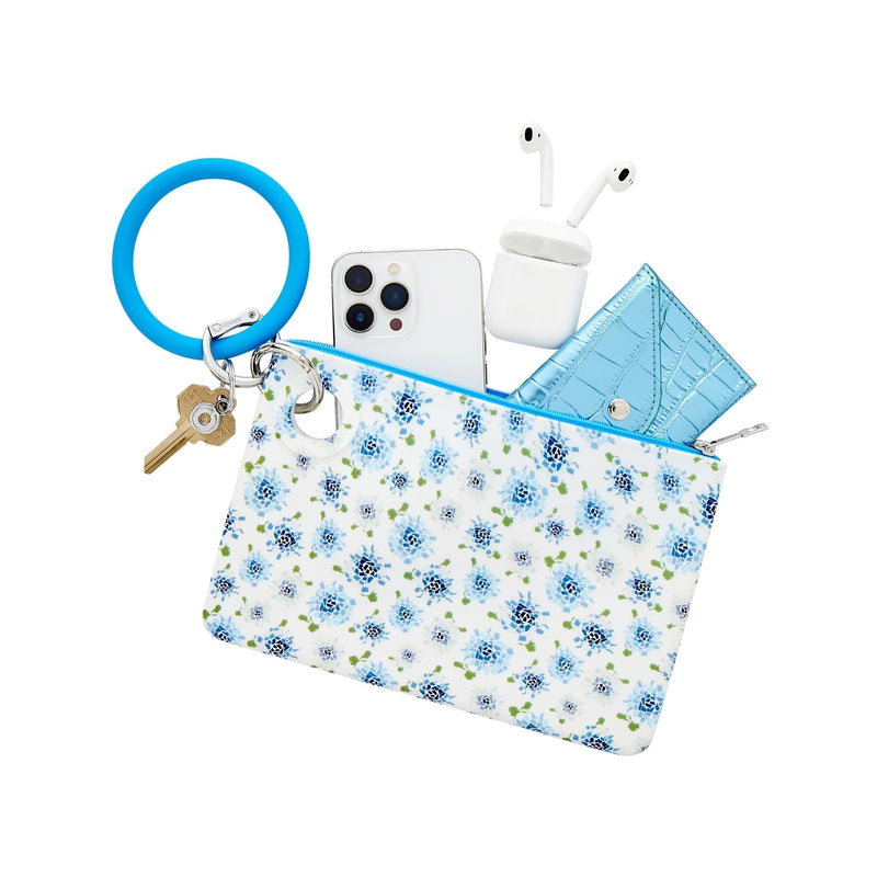 Oventure Large Silicone Pouch - Fifty States Blue Floral Print | Waterproof Zipper Bag & Holiday Gift for Women, Makeup & Travel Blue Multi