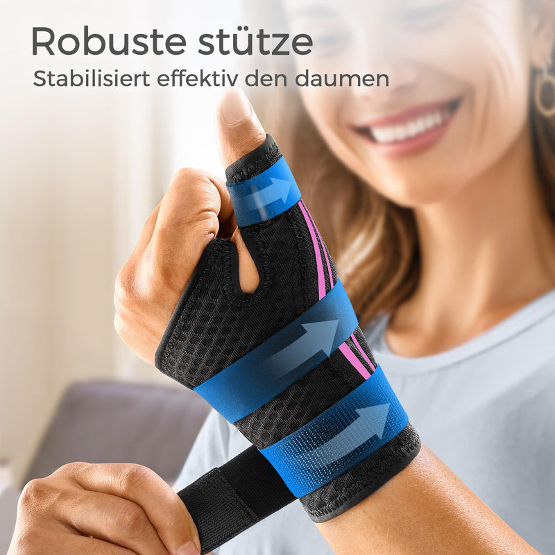 [Australia] - FREETOO Ergonomic thumb bandage right and left, breathable and soft thumb splint, thumb orthosis for osteoarthritis, tendonitis, snap thumb, women and men black/pink S/M 