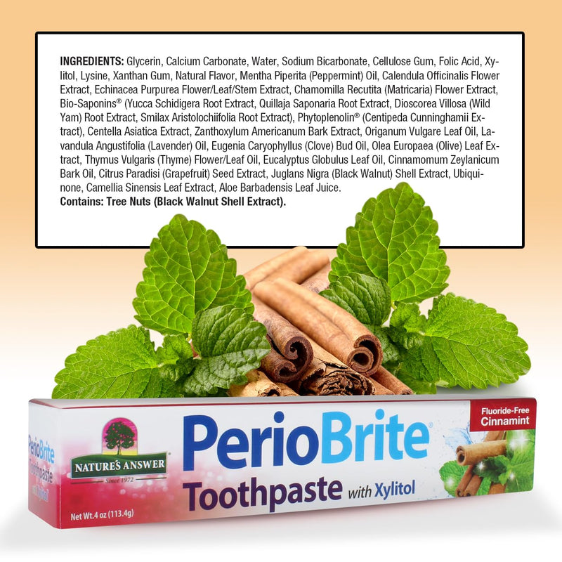 Nature's Answer Periobrite Cinnamint Toothpaste | Soothes & Refreshes | Alcohol-Free, Gluten-Free, Fluoride-Free Soy-Free & Vegetarian | No Artificial Sweeteners or Preservatives 4oz (2 Pack) 2