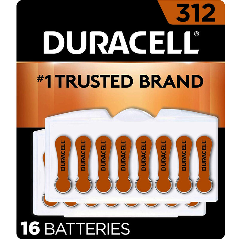 Duracell Hearing Aid Batteries Brown Size 312, 16 Count Pack, 312A Size Hearing Aid Battery with Long-lasting Power, Extra-Long EasyTab Install for Hearing Aid Devices 16 Count (Pack of 1) 312 (Brown) - 16 Count