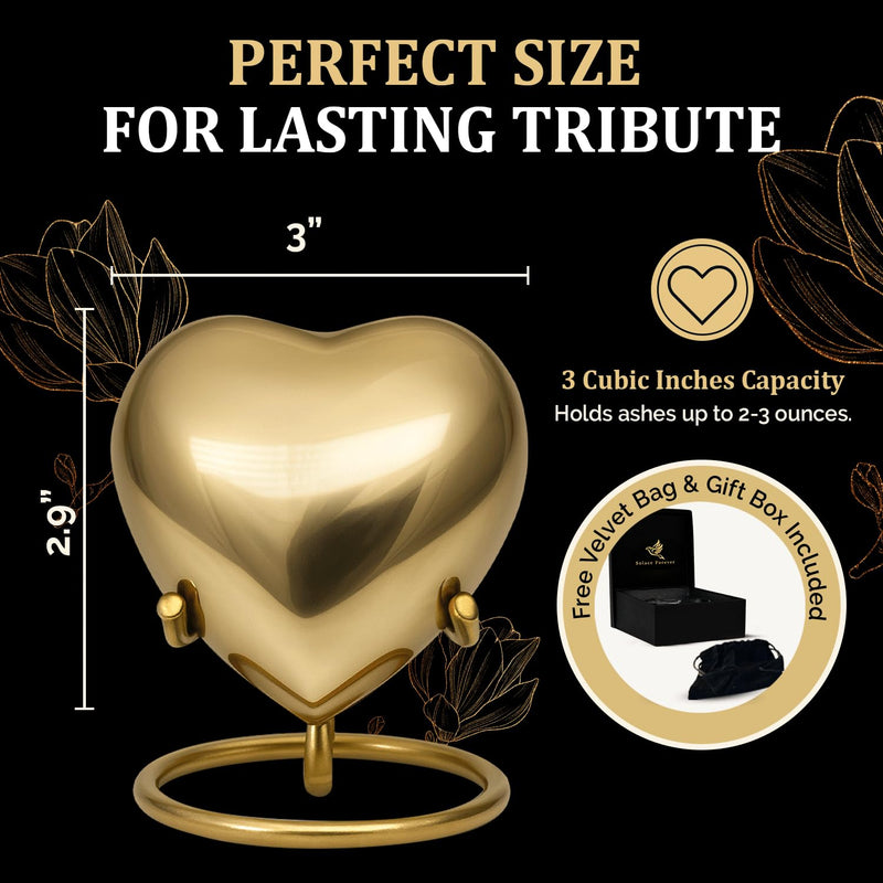 [Australia] - Mini Urn for Human Ashes ‚Äì Keepsake Urn for Ashes ‚Äì Small Heart Urn Memorial with Stand ‚Äì A Beautiful Heart Shaped Tribute for Women, Men, Baby & Infant (Golden, Small) Golden 
