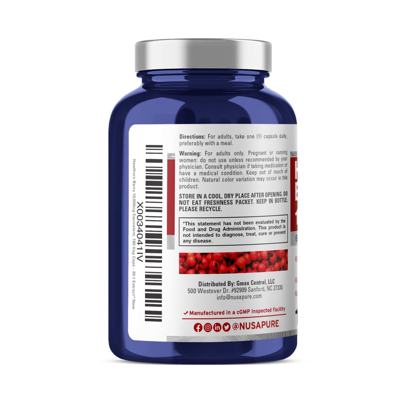 [Australia] - NusaPure Hawthorn Berry 10,000mg per Veggie Caps, 180 Count, Extract 20:1, Vegan, Non-GMO 