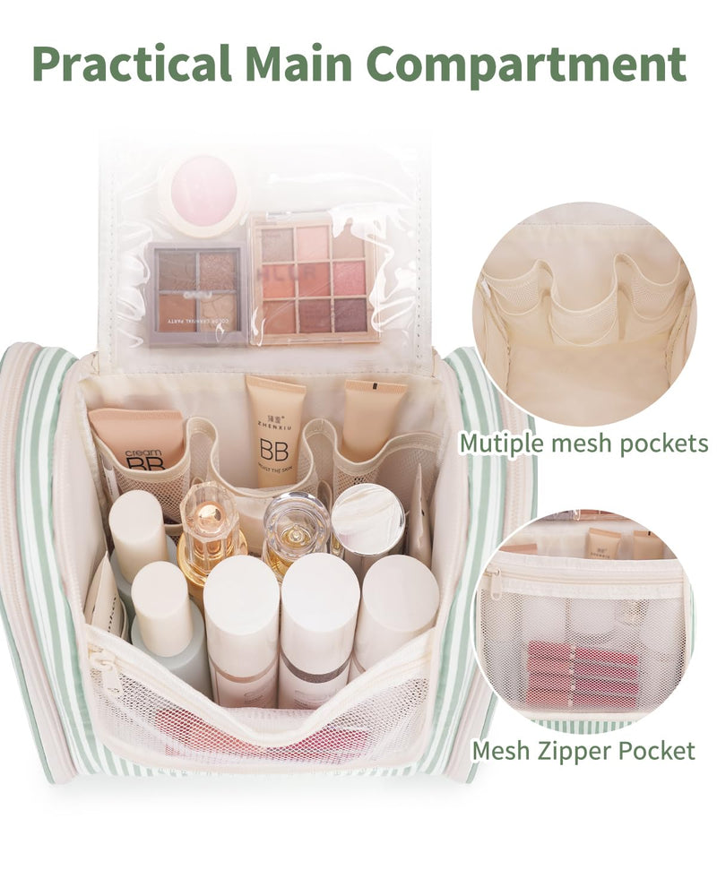 Narwey Striped Hanging Travel Toiletry Bag + Makeup Bag with Compartments for Women Girls