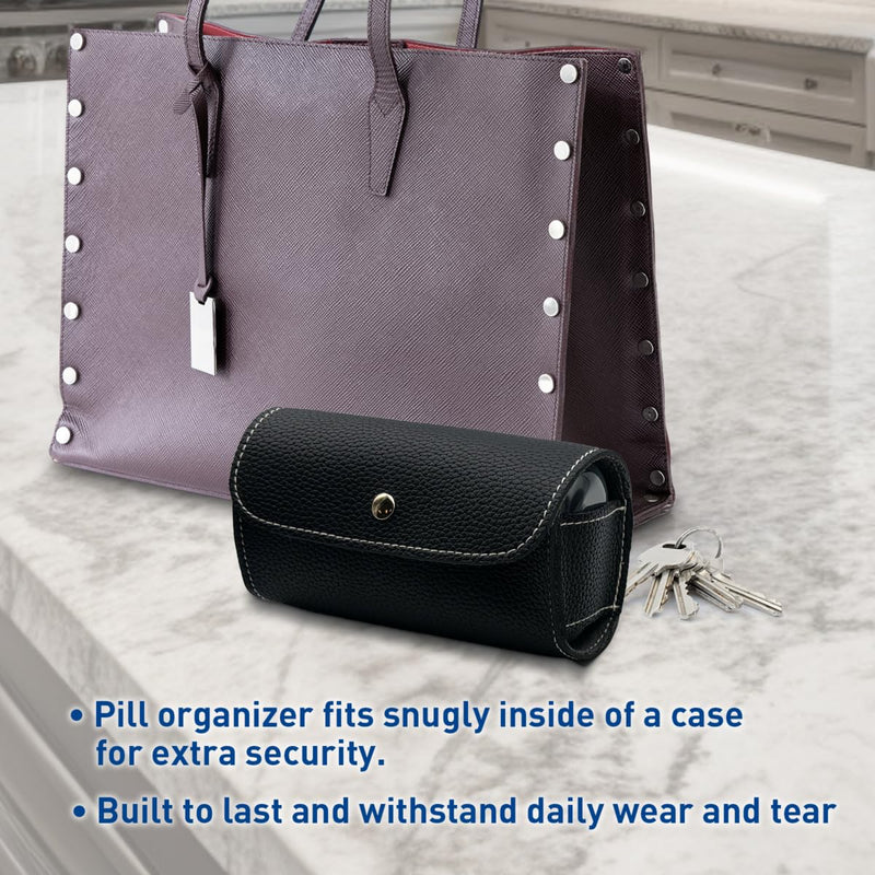 Ezy Dose Pop-Out Daily 7-Day AM/PM Pill Organizer, Black with Black Case | Travel Medicine Planner, Vitamin Organizer, Pop-Out Compartments, BPA Free
