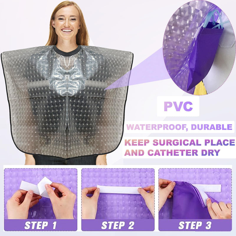 [Australia] - Mastectomy Chest Surgery Shoulder Shower Protection Waterproof Post Surgery Shower Cape Water-Resistant Post Surgery Garment Black 