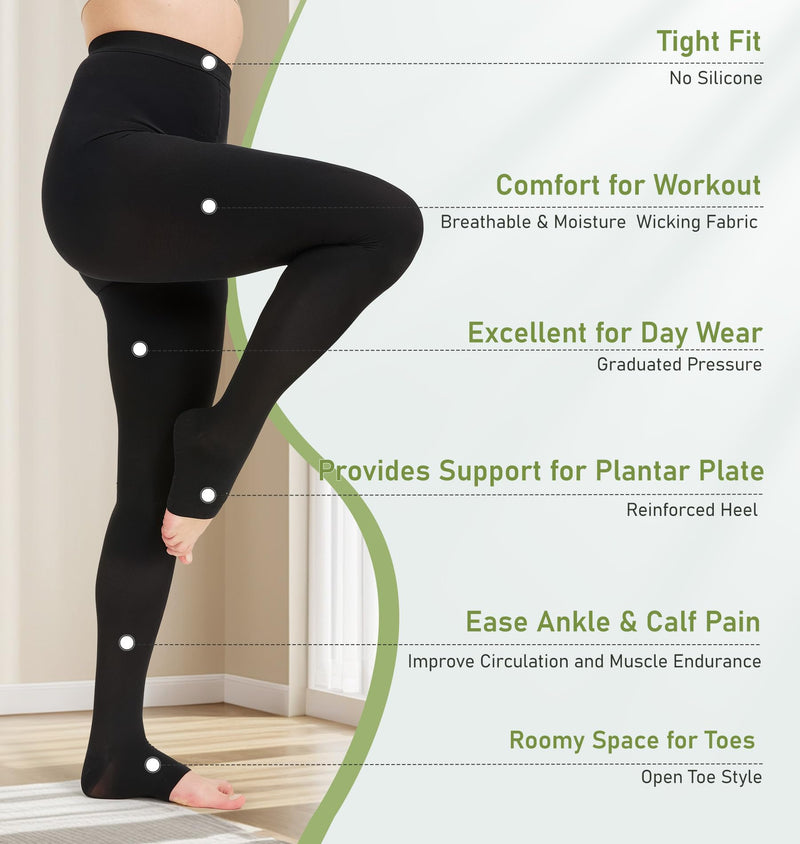 [Australia] - KEKING Medical Compression Pantyhose for Women & Men, Comfort 15-20 mmHg Graduated Compression Support Stockings, Open Toe Compression Tights for Varicose Veins, Edema, Flight, Black XXL XX-Large 15-20mmhg Open Toe Black 