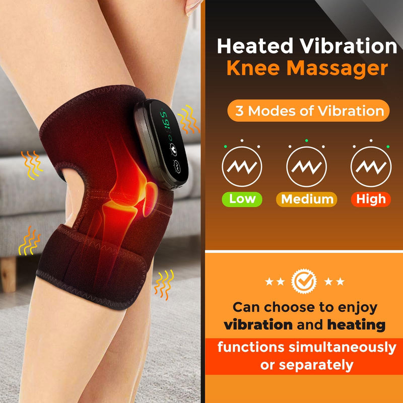 Knee Massager with Heat and Red Light, Knee Massager - Knee Heating Pad, Heated Knee Brace with 3 Heat & 3 Vibration, 5000 mAh, 1 Packs Black 1