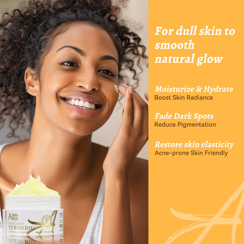 ANAI RUI Turmeric Face Cream with Vitamin C, 1.76 OZ | Facial Moisturizer for Hydrating, Firming, Tightening Skin, Turmeric Vitamin C Cream for Dark Spots, Dry Skin