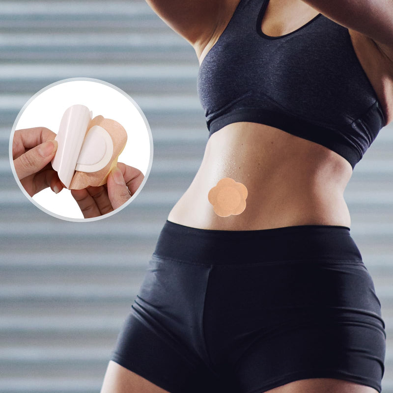 [Australia] - 60 Pcs Plum Blossom Castor Oil Pack Wrap for Belly Button, Self-Adhesive Disposable Spunlace Cloth Castor Oil Belly Button Patch with Cotton, Oils Not Included (Skin Color) 