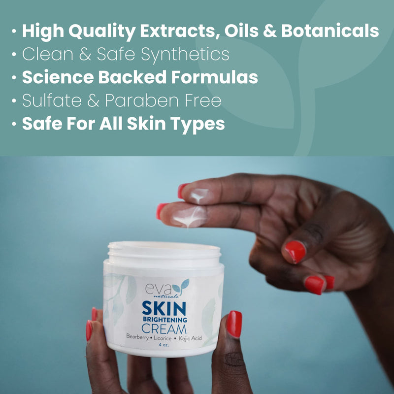 Eva Naturals Kojic Acid Skin Brightening Cream, Licorice & Vitamin C, 4 oz | Bearberry, coq10, alpha lipoic acid, uneven tone, fine lines, dull skin, daily moisturizer