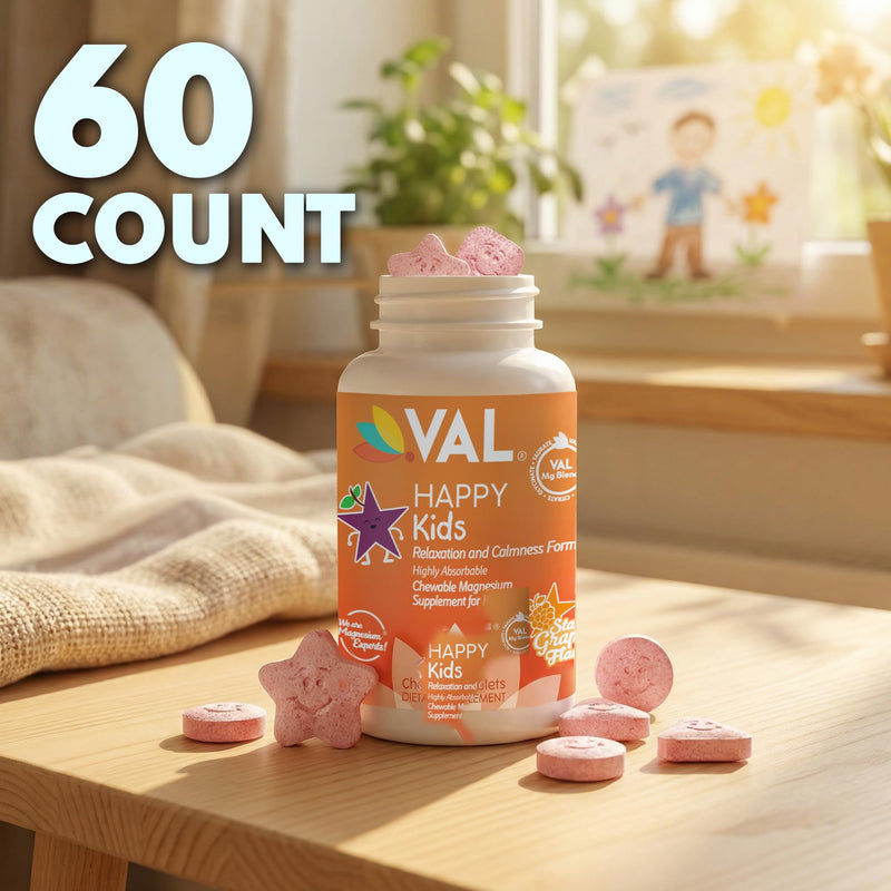 VAL Magnesium for Kids | High-Absorption Magnesium for Calm, Relaxation & Focus | Mg Glycinate, Citrate & Taurate | with Vitamin B6, D & C | Sugar-Free, Non-GMO | 60 Chewable Tablets Grape 60 Count (Pack of 1)
