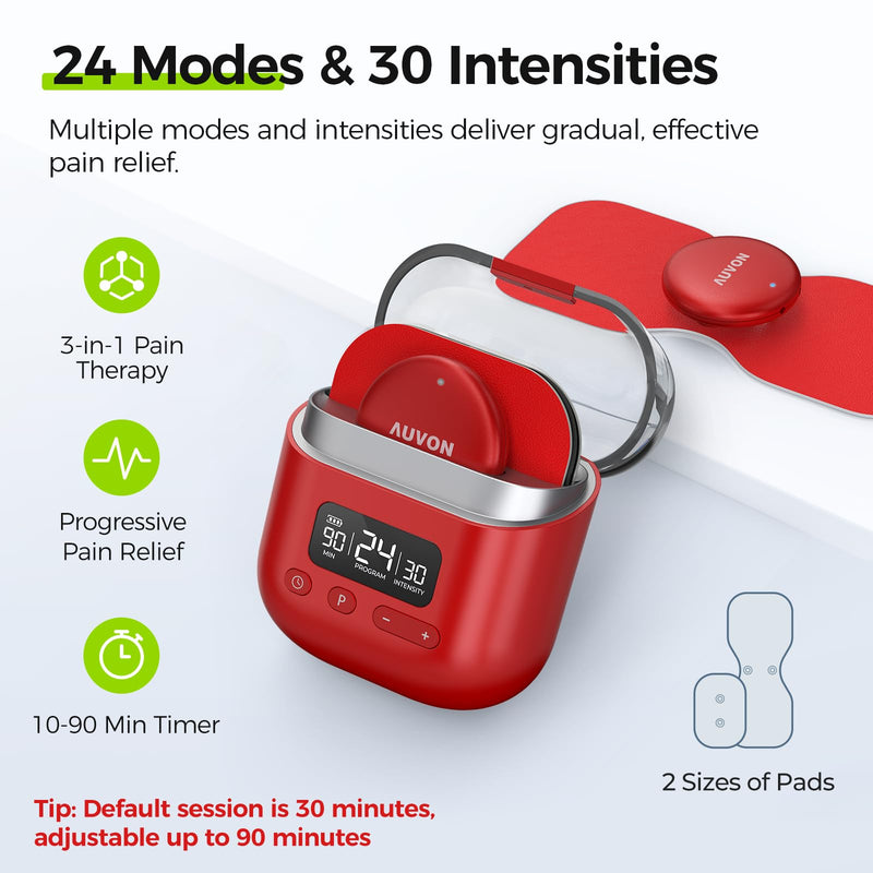 AUVON Wireless 24 Modes TENS Unit Muscle Stimulator for Pain Relief, 6 Pads | Smart Rechargeable EMS Massager, Pocket-Size TENS Machine, Drug-Free Pain Relief for Neck, Back & Shoulder, 6 Premium Pads