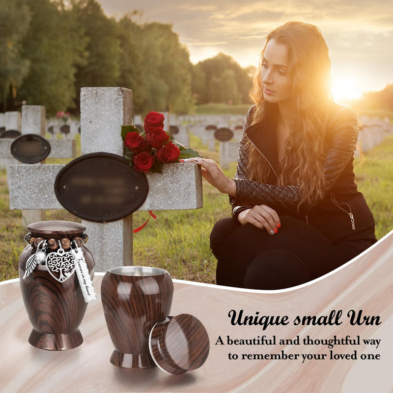 [Australia] - Dletay Small Urns for Human Ashes Keepsake 2.85 Inch Memorial Mini Cremation Urn for Women Men Aluminum Decorative Funeral Urns - Walnut Brown 