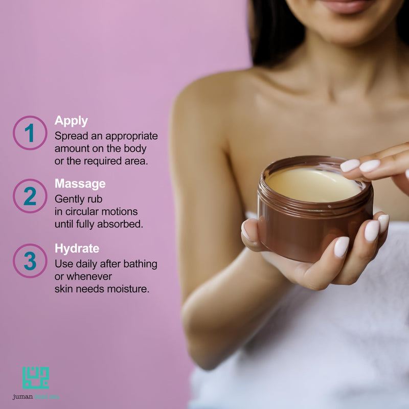 Juman Shea Body Butter with Dead Sea Minerals | Made with Natural Shea and Cocoa Butter | Infused with Plant Extracts, Vitamin E & Chamomile Extract | Oud Scented Skin Butter | 7.1oz Aoud