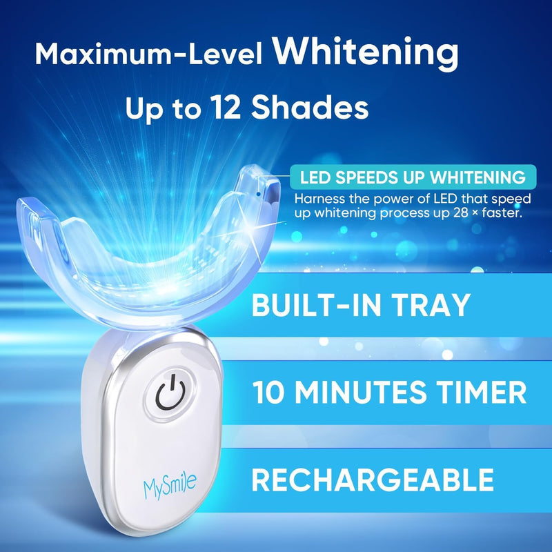 MySmile Teeth Whitening Kit with 28 LED Accelerator Light, At Home Tooth Brightening Set with 3PCS 3ML Whitening Gel, 30+ Treatments, Enamel Safe Oral Care Kit for Daily Stain Reduction