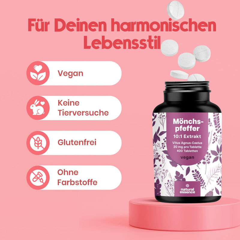[Australia] - High-dose monk's pepper - 400 tablets - 20 mg per tablet - 10:1 extract from original Agnus Castus - dietary supplement women's balance - vegan and produced in Germany 