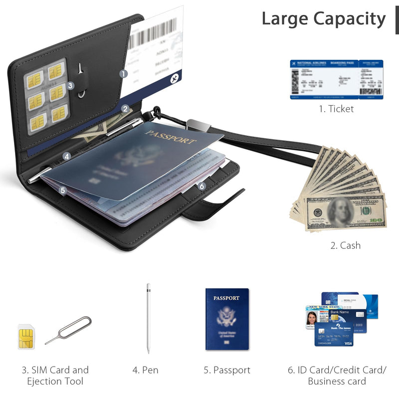 Passport Holder for Travel with Apple Find My,Waterproof RFID Blocking Passport Cover with 4 Card Slots, Wireless Charging, Magnetic Closure, Black