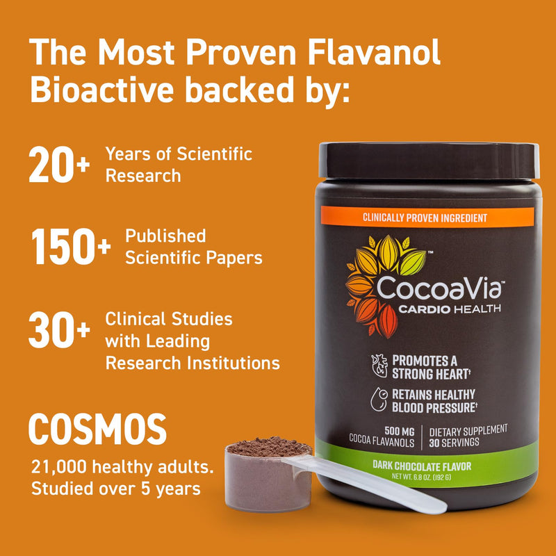 [Australia] - CocoaVia Cardio Health Cocoa Powder, 30 Servings, 500mg Cocoa Flavanols, Support Heart Health, Boost Nitric Oxide, Improve Circulation, Energy, Preworkout, Vegan, Dark Chocolate Cacao 6.8 Ounce (Pack of 1) 