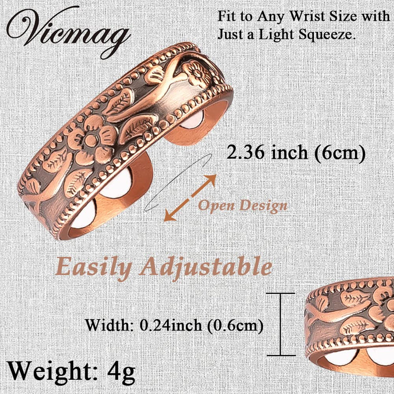 [Australia] - Vicmag Copper Magnetic Ring for Women Ring Ladies Fingers Thumb 99.9% Solid Pure Copper Gift 2PCS Adjustable 4X Copper 