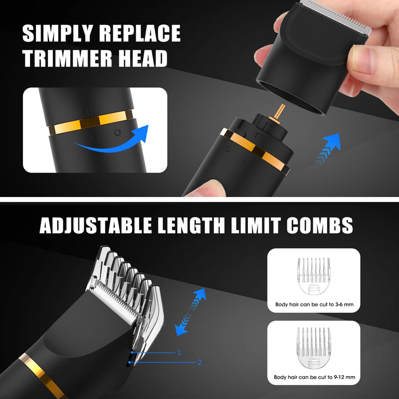 Manscape Body Trimmer for Men, 3 in 1 Men's Grooming Kit with Pubic/Nose Hair Trimmer & Ball Shaver for Nose/Balls/Groin/Legs/Chest Hair Removal, LED Display, IPX6 Waterproof, Gifts for Him Dad Black