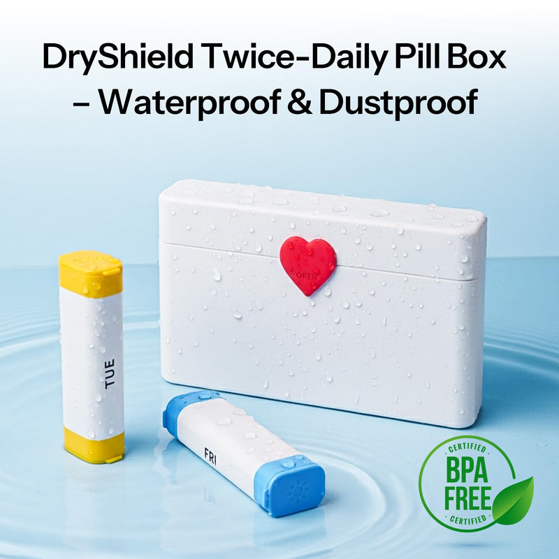 Daviky Weekly Pill Organizer 2 Times a Day, 7 Day AM PM Travel Pill Box | 14 compartments for 7-day AM PM use, compact and travel-friendly, with clear labels and secure storage for pills and vitamins White
