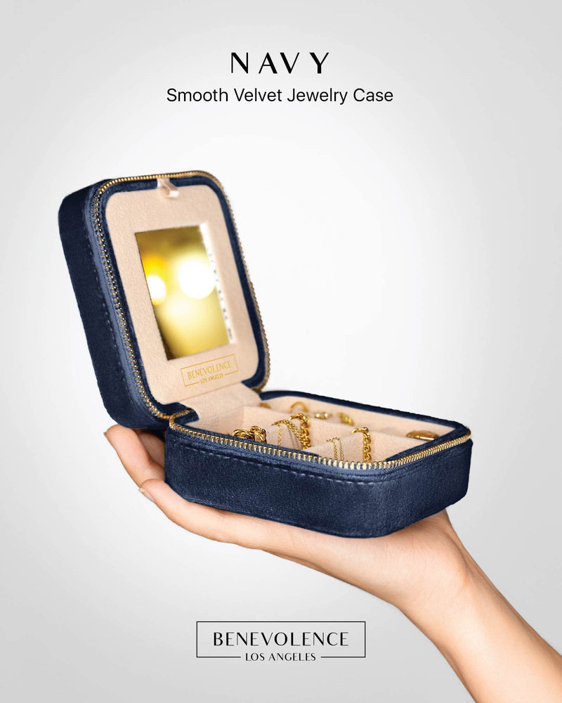 Benevolence LA Plush Velvet Travel Jewelry Box and Large Makeup Bag, Travel Accessory Organizer, Birthday Gifts for Women